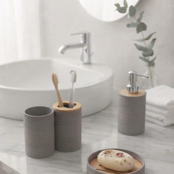 Set de Baño Plástico y Bambú x4