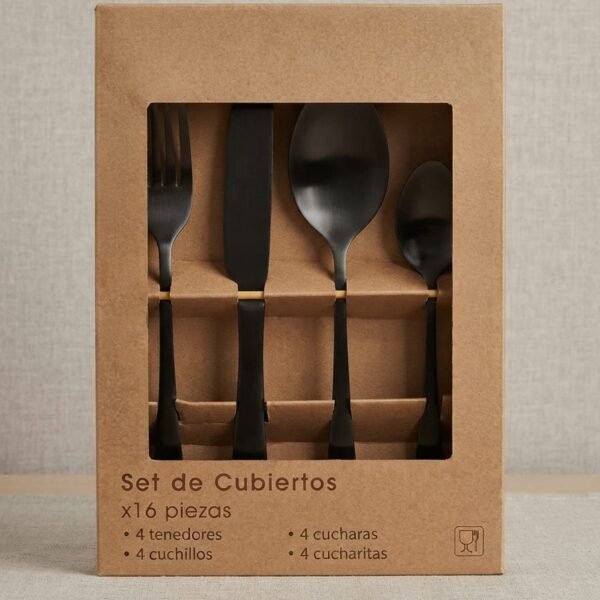 Set Cubiertos Lisboa Negro x16 Piezas